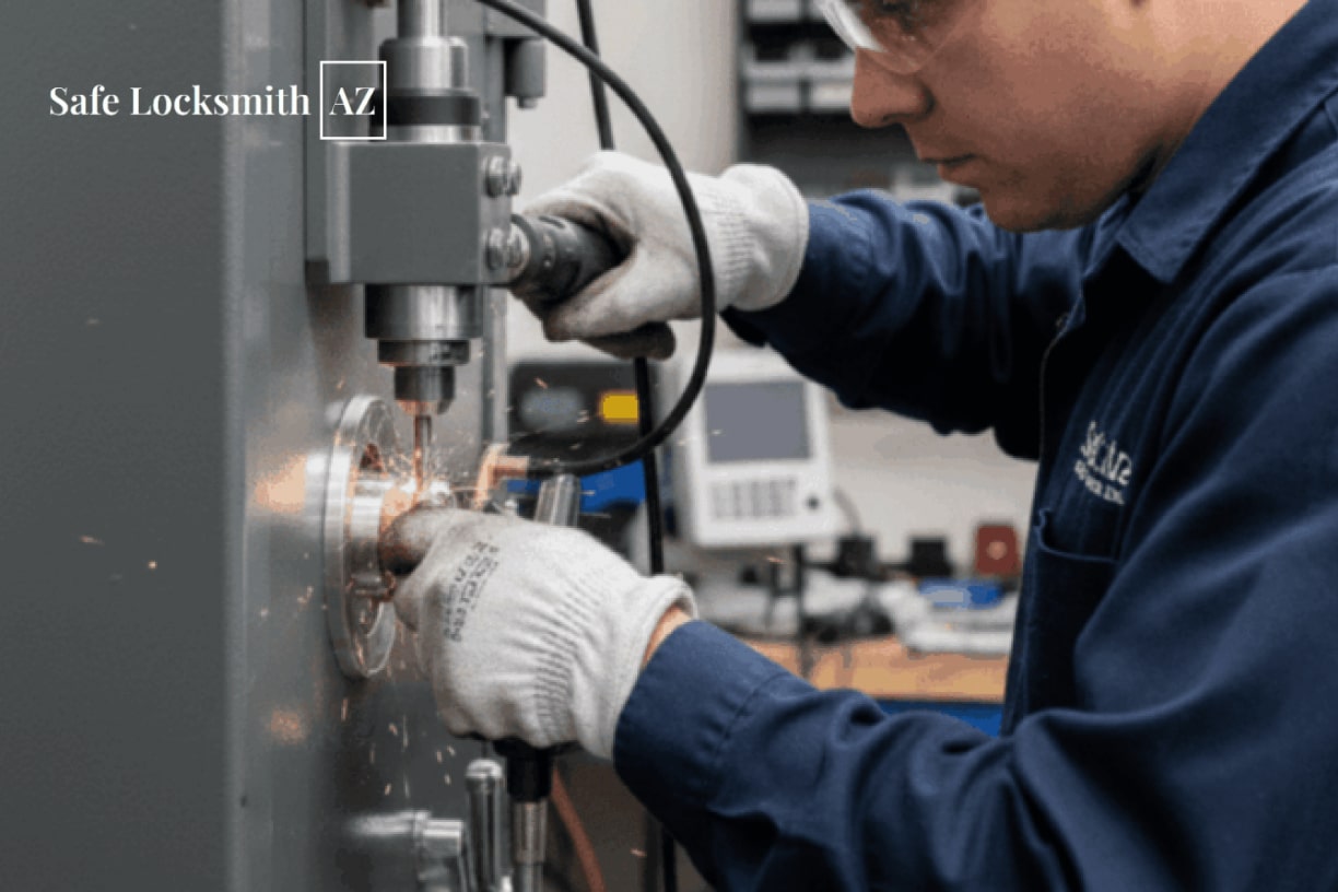 Locksmith using tablet to program car key.