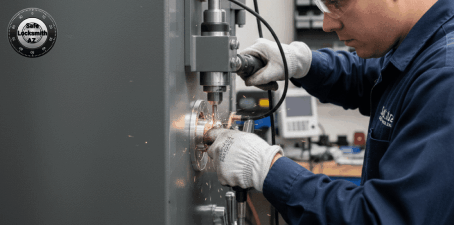 Locksmith using tablet to program car key.