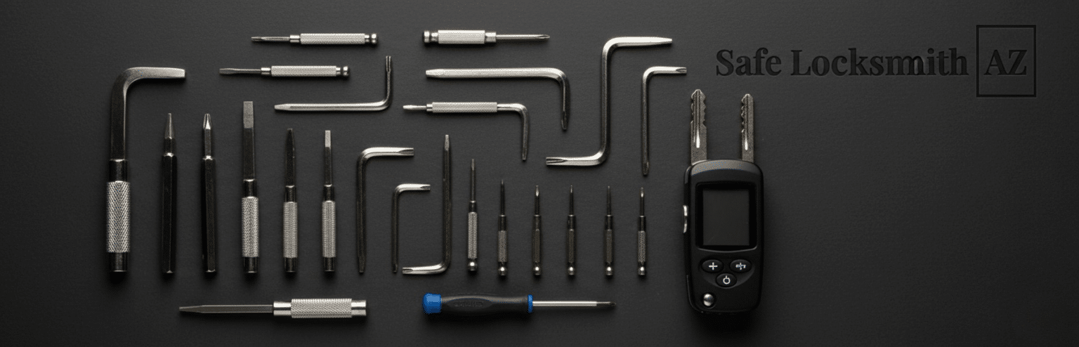 A professional locksmith examining a door lock cylinder for repair