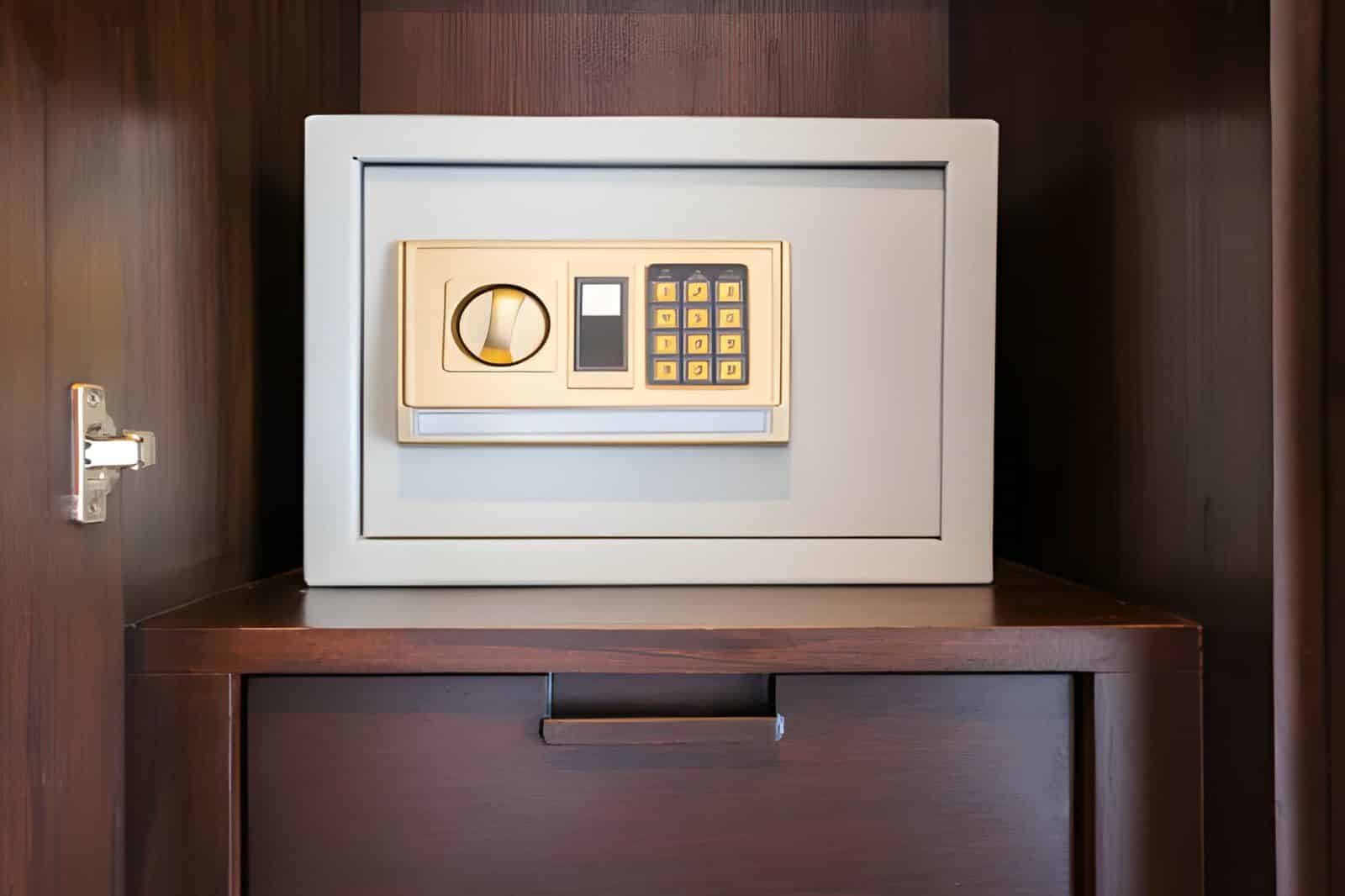 Safety box with electronic password in wooden wardrobe (1)